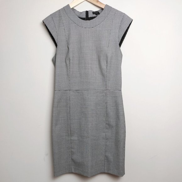 Theory Orinthia Houndstooth Black & White Mini Mid-Thigh Sheath Dress Size 8 - Picture 1 of 14